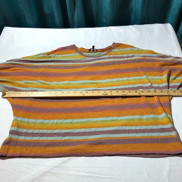 Drew striped boxy oversized dolman short sleeve tunic top womens L orange blue - Picture 6 of 11